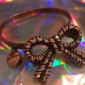Copper rope pinup retro crystal rhinestone bow bracelet Betsey Johnson vintage